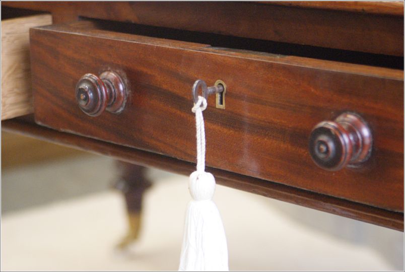 3050 Antique Victorian Mahogany Six Drawer Library Table (10)